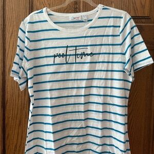 d&co Women's Striped Short Sleeve Tee - Blue and White